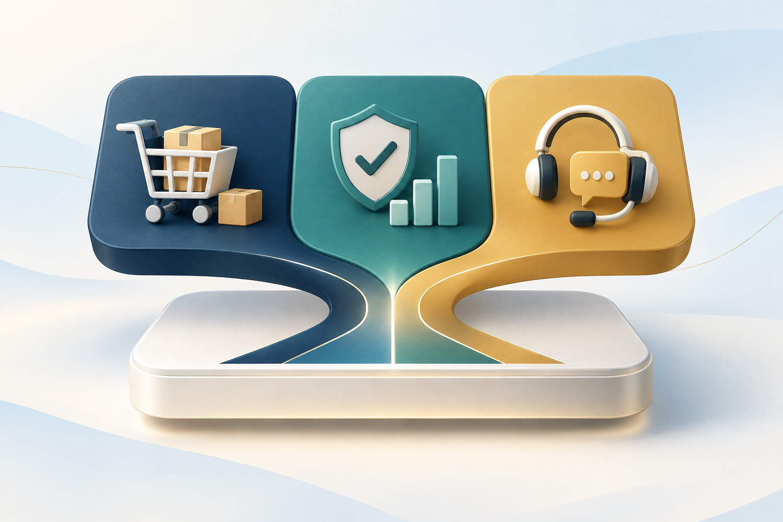 Illustration of marketplace, oversight, and dedicated support converging into one connected platform
